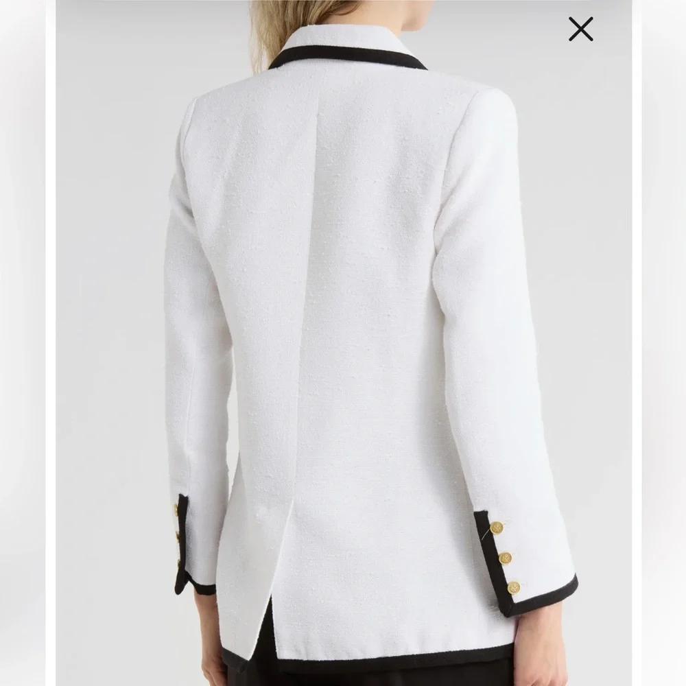 L’agence White Double-Breasted Contrast-Trim Blazer Jacket - Picture 2 of 2